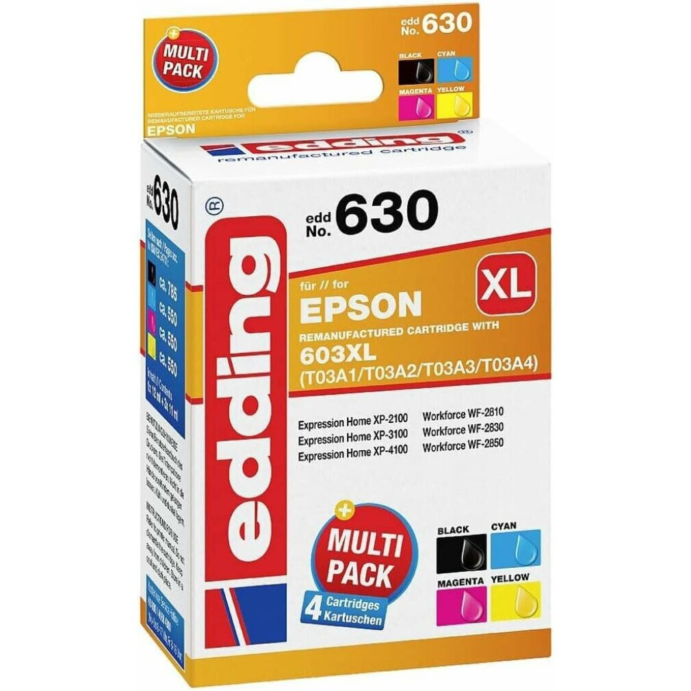 Edding 18-630 EDD-630 set van 4 printerpatronen zwart cyaan magenta geel