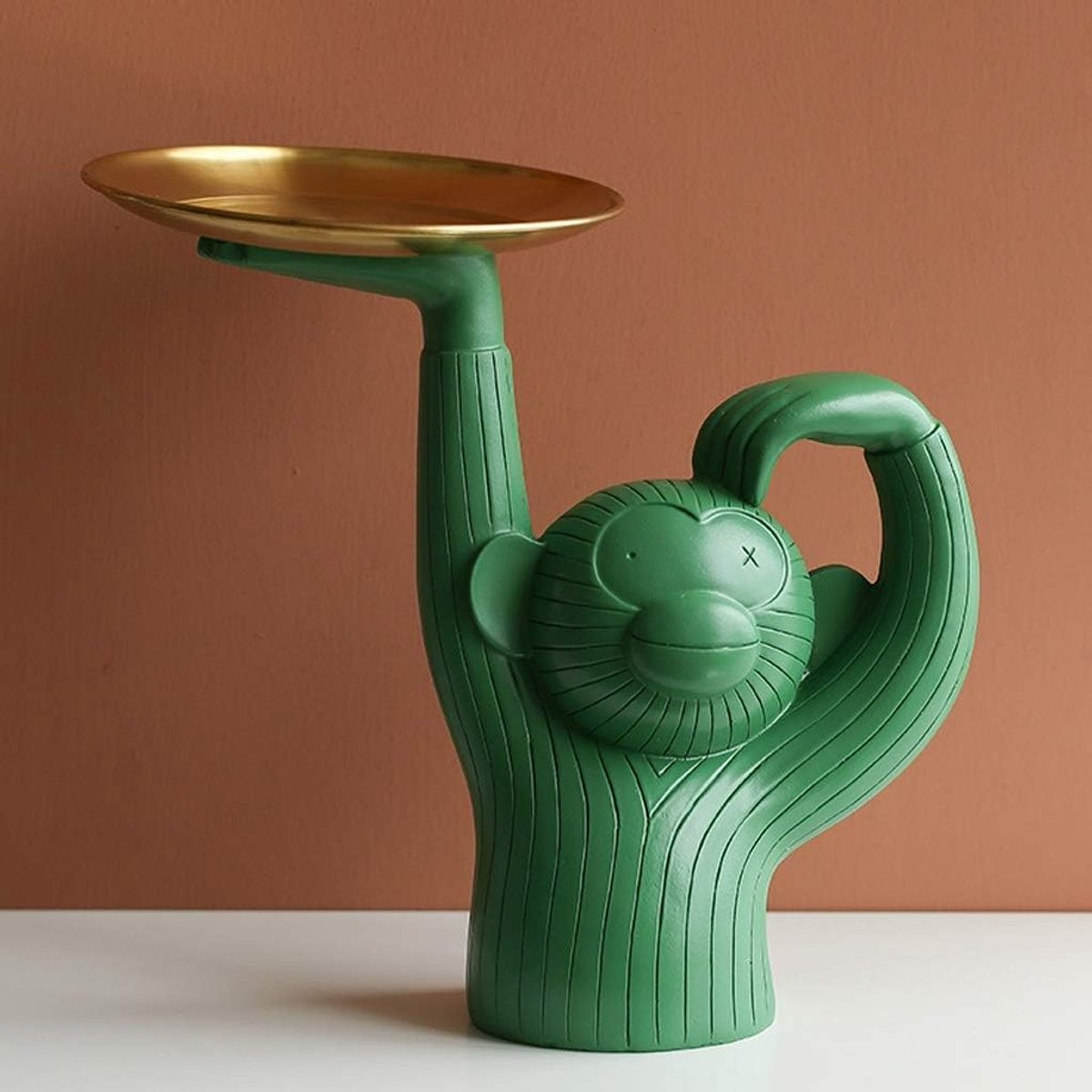 Decoratief Dienblad Apenbeeld Groen - Handgemaakt Hars - B/D/H: 28 x 17 x 26 cm