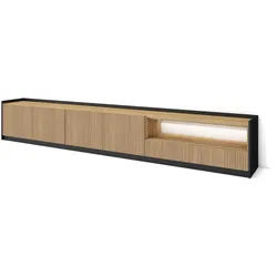SKRAUT HOME TV-Schrank, Lowboard, 310x50x37 cm, Für TV-Geräte bis zu 80", Led, Eiche Schwarz