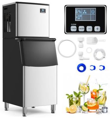 Costway Commercial Ice Maker Machine 418 LBS/24H with 200 LBS Storage Bin-Silver