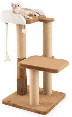 Costway 44 Inches Modern Cat Tree for Indoor Cats with Plush Padded Perch and Dangling Ball-Coffee