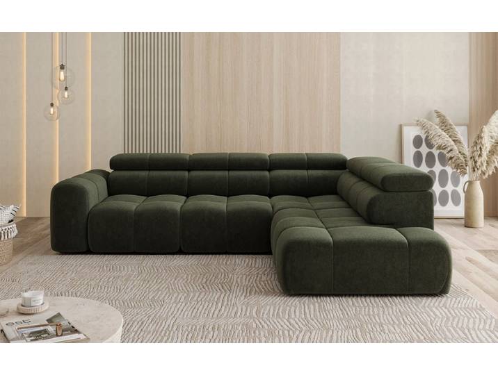 Designer Ecksofa Mia Maxi in Chenille - Grün - Rechts - Chenille - Luxusbetten24
