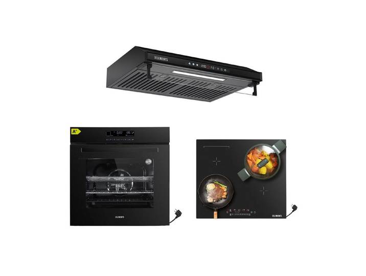 KB Elements Induktions Herd-Set KB ELEMENTS Herdset Backofen 60cm, Kratzfestes Induktionskochfeld 60cm, mit 2-fach-Teleskopauszug, AQUA CLEAN, Backofen Full Touch mit 15 Funktionen, Kratzfestes Induktionskochfeld