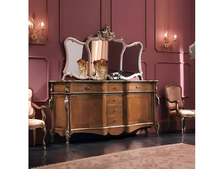 Xlmoebel Sideboard Braunes Design Sideboard mit Spiegel für das Wohnzimmer (Sideboard + Spiegel, Sideboard + Spiegel), Hergestellt in Europa