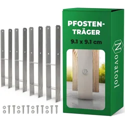 Novatool, Zaunpfosten + Pfähle, 4x Einschlagbodenhülsen-Set H-Form 91x91x600 mm, Bodenhülse Sonnenschirm Pfostenträger