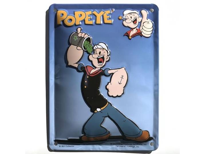 I&S/Les collections rétro Metalen bord reliëf 20x15 cm Popeye Popeye