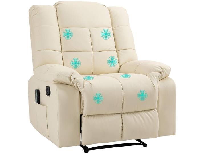 HOMCOM Relaxsessel Massagesessel mit Liegefunktion Vibration Cremeweiß