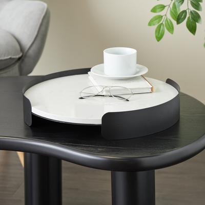 ARCILLA ELEMENTAL White Marble Round Living Room Decor Tray with Black Metal Frame