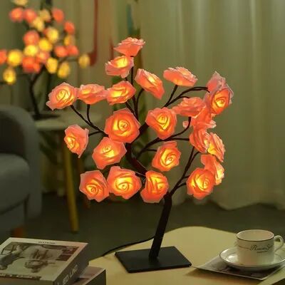 Smart Shopping Spot 24 LED Rose Tree Lamp USB Rose Table Lamp Romantic Wedding Bedroom Night Light Gift black Pink