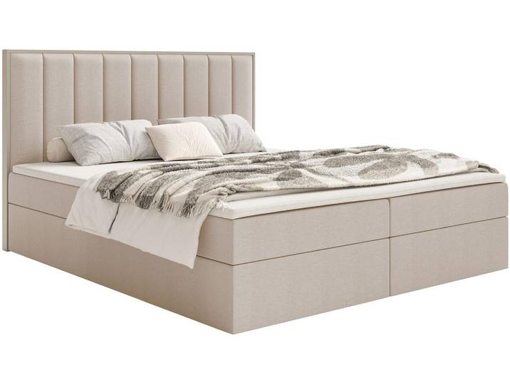 Selsey Togents - Boxspring 160x200 avec espace de rangement et topper\, chenille hydrophobe\, beige