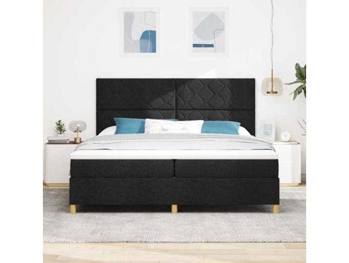 KTHLBRH Boxspringbett schwarz 200 x 200 cm Stoff Verstellbares Kopfteil, ergonomisches Design, mittlere Kompaktheit, moderner Stil
