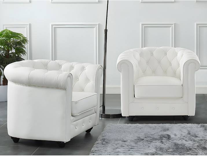 Ledersessel 2er-Set - Büffelleder - Weiß - CHESTERFIELD