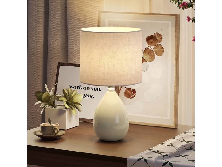 HOMCOM Lampe de Table Vintage Céramique Abat-jour Lin E27