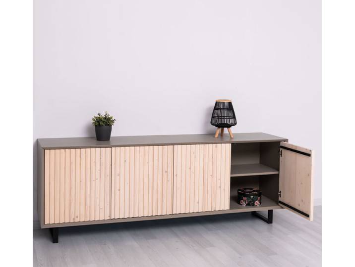 Sideboard im Skandi-Lamellenlook braungrau / weiß geölt