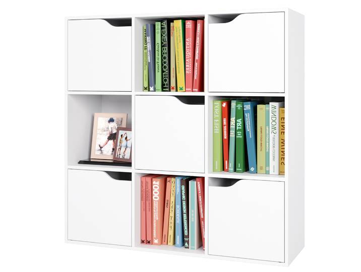 Getone Bibliothèque, Bibliothèque blanche, Meuble de rangement 9 cubes, Étagère en bois pour salon, 90x29x90 cm