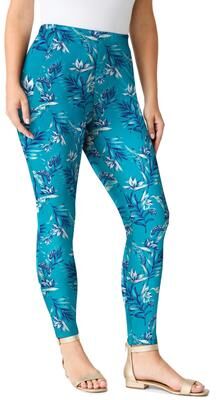 Plus Size Women's Side Pocket Essential Legging by Roaman's in Turquiose Paradise Flower (Size 38/40)