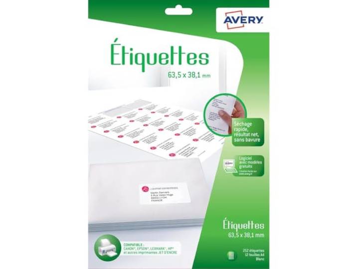 AVERY Lot de 3 étuis de 252 étiquettes d'adressage adhésives Jet d'encre personnalisables 63\,5x38\,1mm