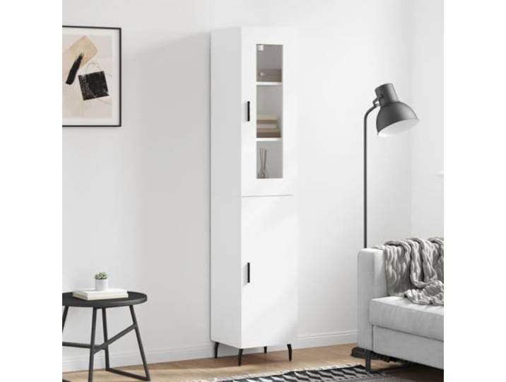 HEFZGDB Weißes Highboard fürs Wohnzimmer, Modernes Highboard mit Metallfüßen und Stilvolles mit viel Stauraum aus Holzwerkstoff mit glatter Oberfläche
