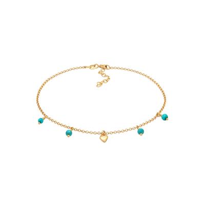 Fußkette ELLI "Fußschmuck Herz Howlith Türkis Boho 925 Silber" Gr. 22, gold, Fußketten, Damen, Silber 925 (Sterlingsilber)