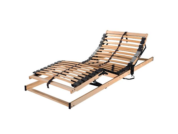 Motorisch verstellbarer Lattenrost Pluma 100 x 200cm Außenholme & Leisten: Schichtholz Birke, naturbelassen Querholme: Massivholz Buche,