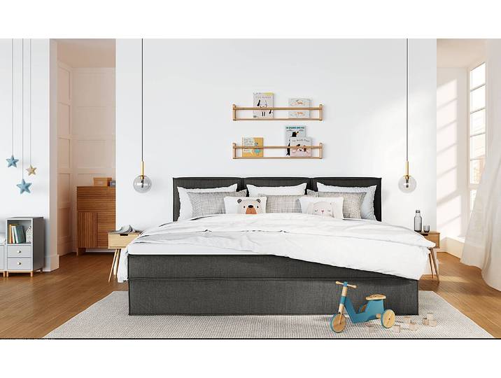 Lit boxspring familial 270 x 200cm Tissu Gris D3 medium