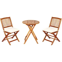 COSTWAY 3-teiliges Garten-Set, Bistrotisch mit 2 Klappstühlen & Kissen, Akazie, Beige