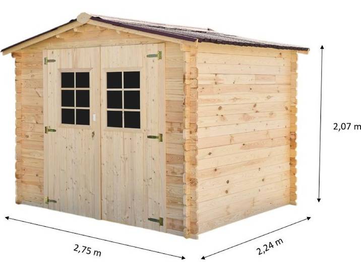 Abri Vaduz Double Pente – Épicéa Massif 28 mm – Plaques Ondulées Bitumées Rouges – Sans Plancher
