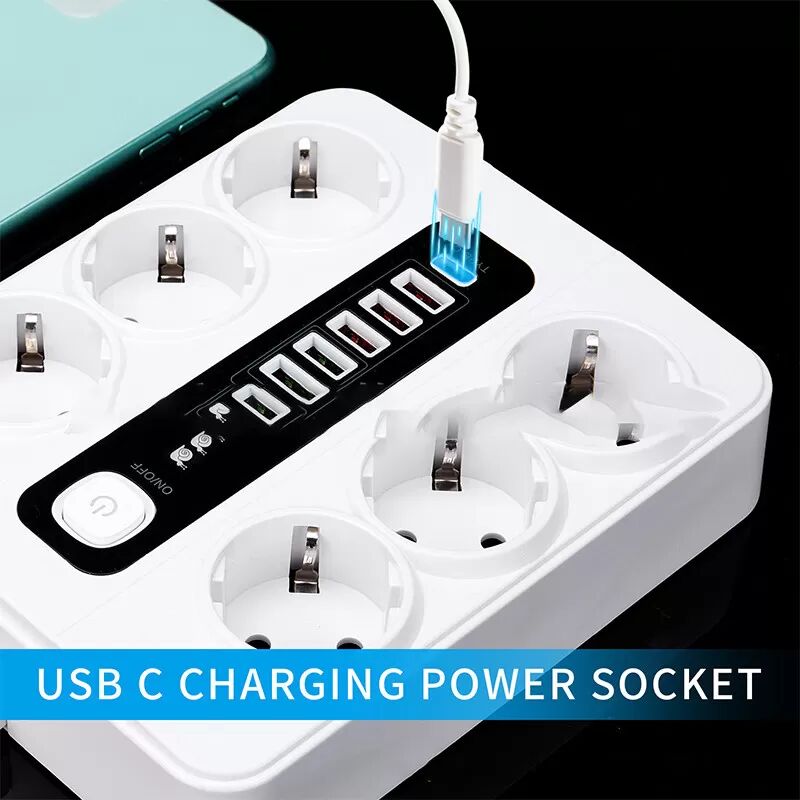 INF Multiprise UE Type-C 6 prises avec 5 ports USB Blanc