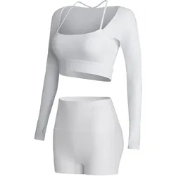 Yeaz, Damen, Sporthose, CLUB LEVEL SET Long Top Shorts S (White) (S), Weiss