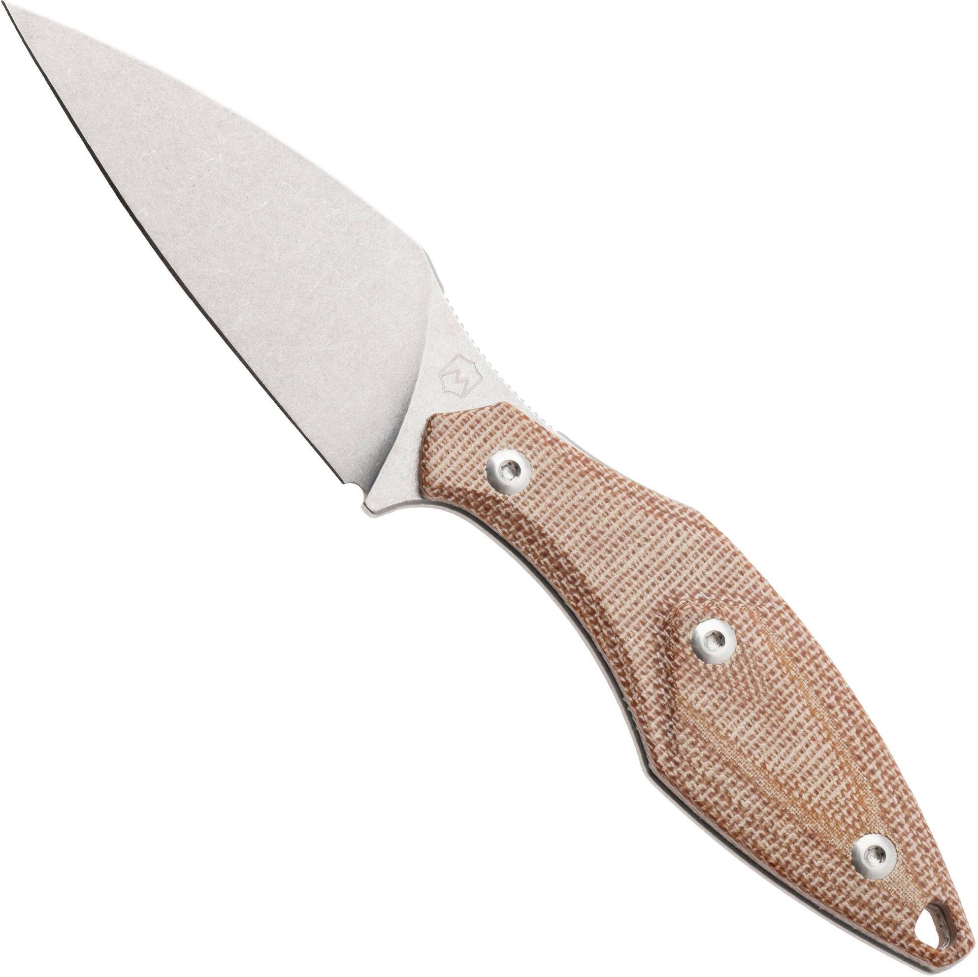 Mercury Hawky 9AWK-NCF-C Stonewashed M390, Natural Canvas Micarta, coltello fisso