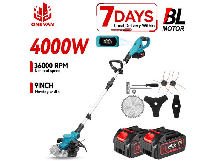 Tondeuse à gazon électrique sans fil ONEVAN 4000W 9 pouces, outil de coupe d'herbe sans fil, outil électrique pour batterie Makita 18V