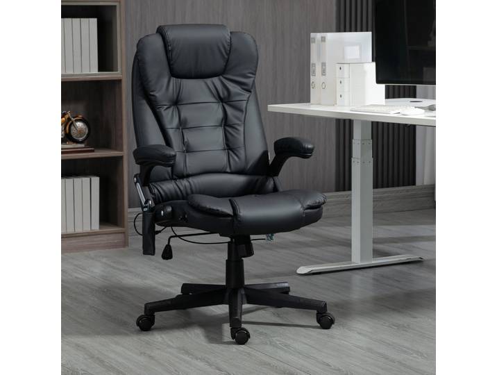 HOMCOM Fauteuil Bureau Massant Chauffant Noir