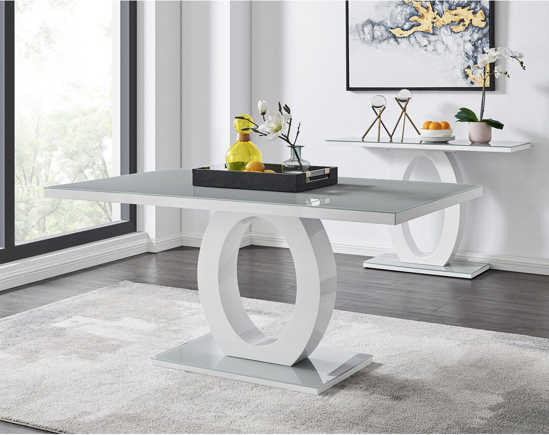 Canora Grey Scottsmoor Halo Rectangular Dining Table High Gloss - Modern Statement Design Grey H76 x L90 x W160cm