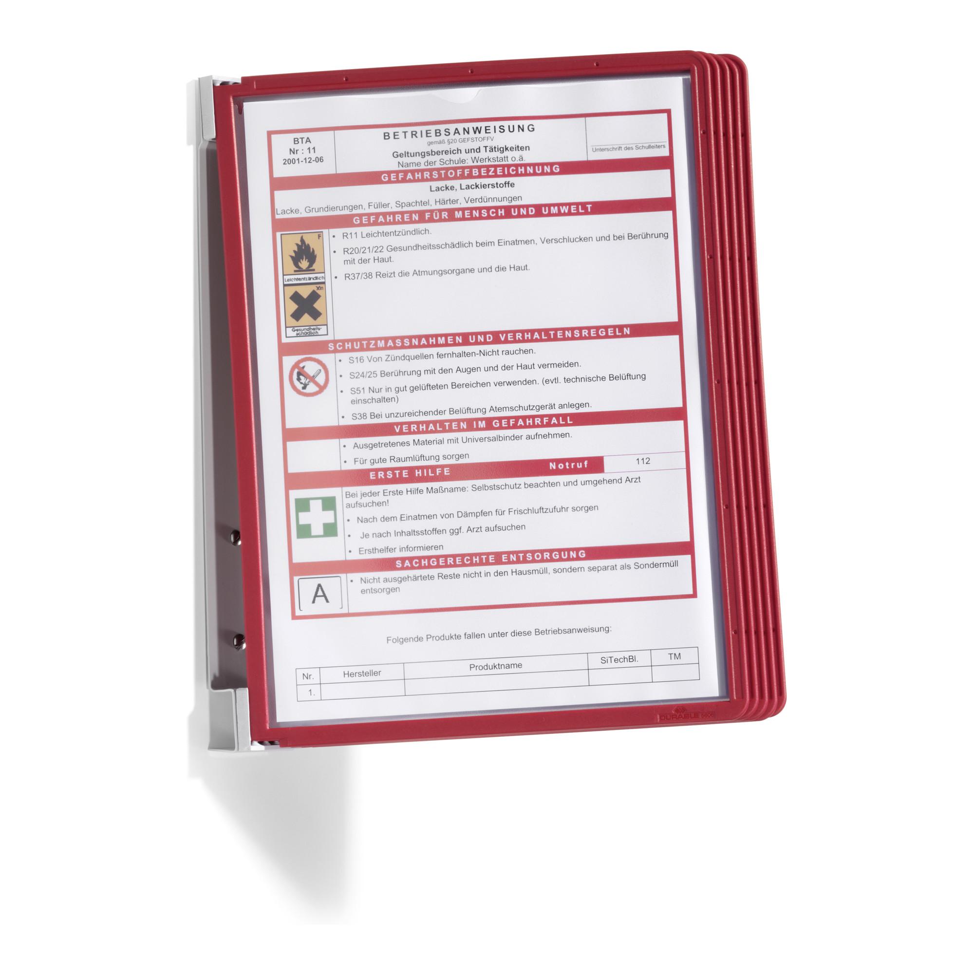Durable Wandhalter VARIO wall 5 Sichttafeln Rot (555103)