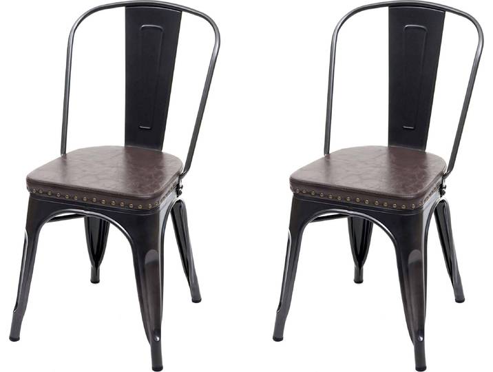 2er-Set Esszimmerstuhl HWC-H10e, Küchenstuhl Stuhl Chesterfield Metall Kunstleder Industrial Gastronomie schwarz-braun