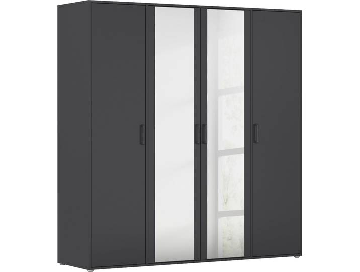 Drehtürenschrank, Holzwerkstoff, Graumetallic, 187×194×53 cm, Mit Spiegel & Variablen Einlegeböden, Modern, Rauch