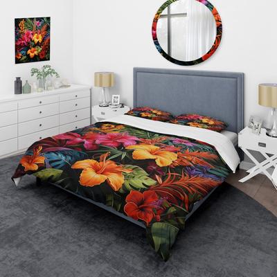 DESIGN ART "Designart ""Colorful Jungle Plants dream"" Jungle Bedding Cover Set - Traditional Bed Set with Shams"