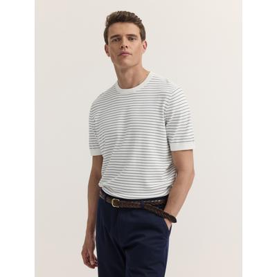 T-Shirt BUGATTI "Regular Fit", Herren, Gr. M, weiß (20, ecru), 65% Viskose, 35% Polyamid, gestreift, regular fit, Rundhals, Shirts T-Shirt, Regular Fit Gestreift Rundhals