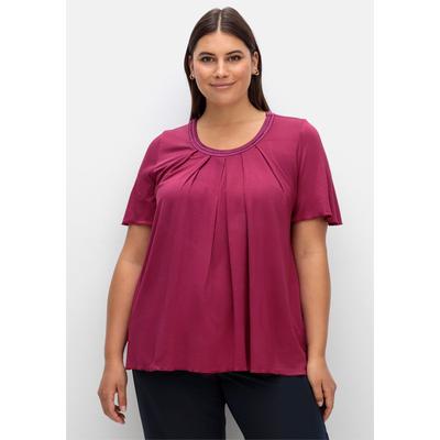 T-Shirt SHEEGO "T-Shirt", Damen, Gr. 44/46, lila (beere), 95% Viskose, 5% Elasthan, unifarben, Rundhals, Shirts T-Shirt