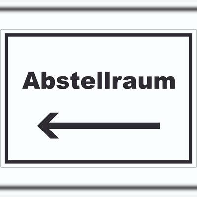 HB-Druck Abstellraum Aufkleber mit Text und Richtungspfeil links Lager waagerecht A7 (74x105mm)