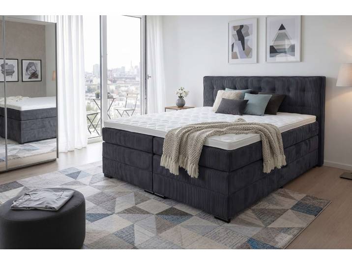 Boxspringbett HOME AFFAIRE Köln, Doppelbett, Polsterbett, Federkernbett, Komforbett, 160, 180 cm , stahlblau, B:187cm L:219cm, 100% PES, Komplettbetten, Boxspringbett, inkl. Topper, zwei Bettkästen, Taschen-Federkernmatratze, Härtegrad 3