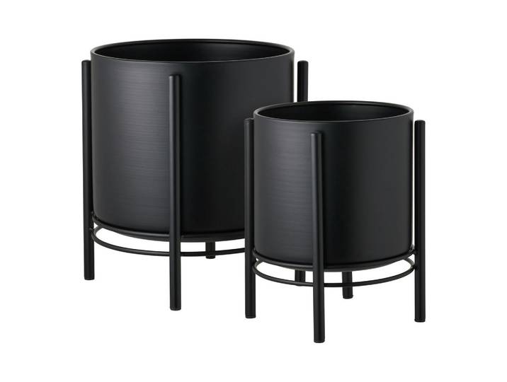 Blumentopf-Set Flowerpot, Schwarz, Metall, 2-teilig, zylindrisch,zylindrisch, Dekoration, Blumen & Blumentöpfe, Übertöpfe
