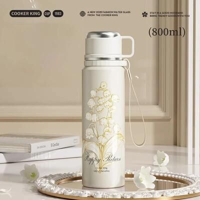 Uplifted Finds COOKER KING Floral Thermos Bottle Stainless Steel Insulated Tea Maker With Strainer flower 800 Ml