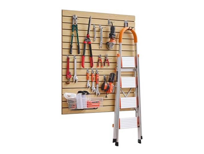 VEVOR Panneau à Lattes Mural Garage\, 1220x1220 mm\, Panneau Rangement Outils MDF avec Conception Modulaire\, Porte-outils Muraux pour Affichage\, Organisation\, Stockage\, Atelier\, Artisanal\, Couleur Bois