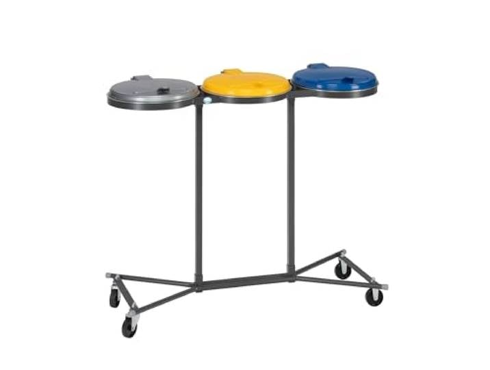PROREGAL Robuster Abfallsammler für Wertstoffsortierung 3-Fach Fahrbar, mit Rollen 3x 120 Liter, HxBxT 96x106,5x44cm Stahl Mülleimer