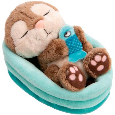 Kuscheltier NICI "Sleeping Pets, Otter mit Fisch 12cm schlafend im Körbchen", braun (bunt), Plüschfiguren, KinderH:12cm, Plüsch, Polyester, Kuscheltier, H:12cm