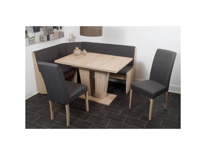 P & B Eckbankgruppe Duisburg Veduso Artemis, Anthrazit, Sonoma Eiche, Buche, vollmassiv, Uni, eckig, 165x89x125 cm, Esszimmer, Bänke, Tischgruppen & Eckbankgruppen