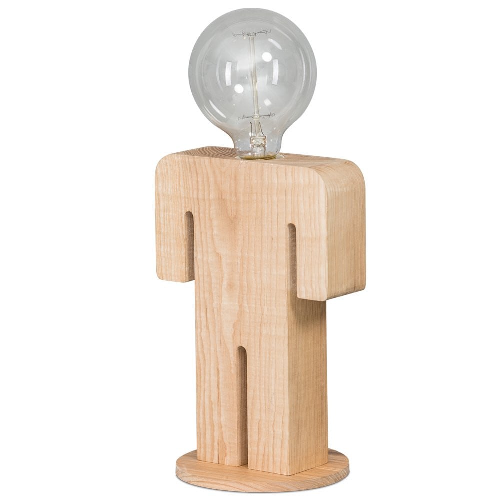 ETH Adam moderne landelijke tafellamp van hout en glas in bruin met E27 fitting