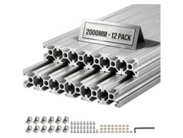 VEVOR Profilé Aluminium Extrudé 2020 12 PCS Profilé Alu Anodisé 2000 mm Rainure en T Standard Européen pour Châssis d'Imprimante 3D, Machine CNC, Mobilier, Établis, Bricolage, Haute Résistance, Argent