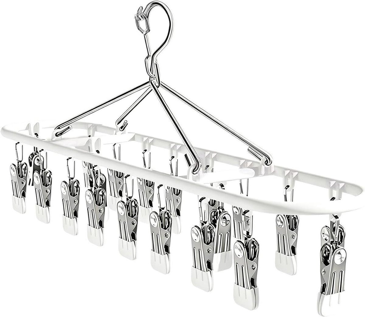 Sokkenhanger RVS met winddichte clips voor het drogen van kleding, Zilver, 44.5 cm